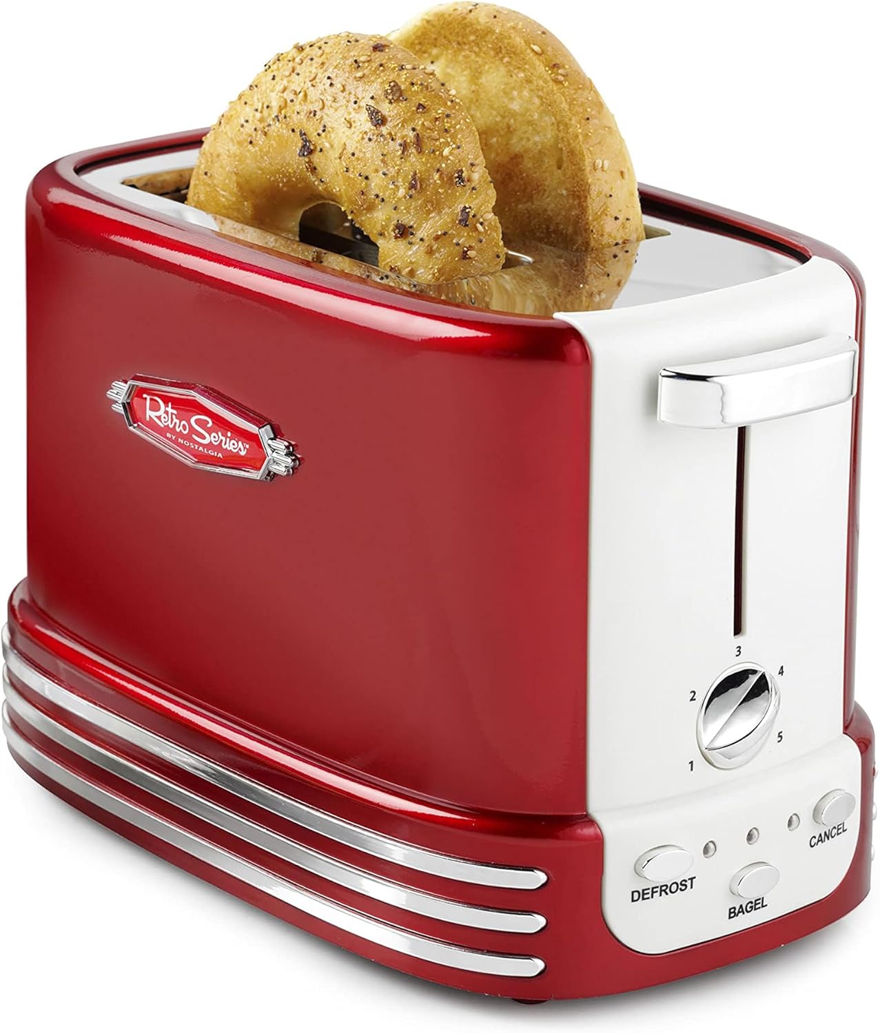 Nostalgia Retro 2-Slice Toaster - Vintage Design, Crumb Tray, 5 Toasting Levels | Red