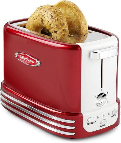 Nostalgia Retro 2-Slice Toaster - Vintage Design, Crumb Tray, 5 Toasting Levels | Red