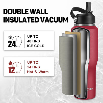 Skiennix 32oz Insulated Water Bottle - Keeps Drinks Cold for 24h & Hot for 12h | Double Wall Stainless Steel, Leak-Proof Design