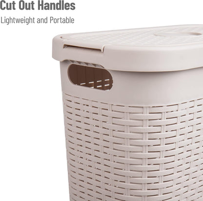Mind Reader Slim Laundry Hamper - 40L Tapered Design with Lid & Ventilated Cutouts | Ivory Plastic
