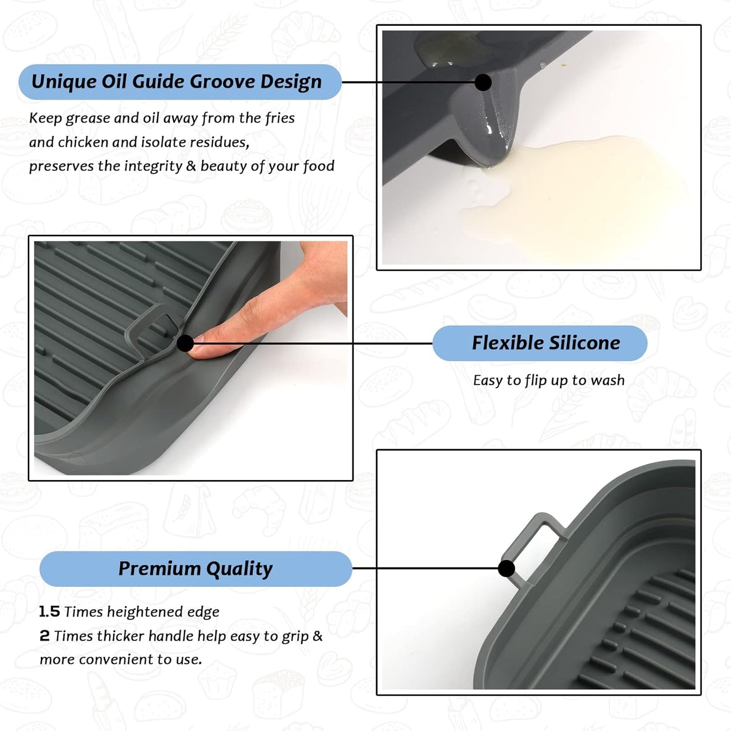 Silicone Air Fryer Liners - Reusable Collapsible Basket for Easy Cleaning | Fits 5.8 to 8 Qt Ovens, 8.5 Inch