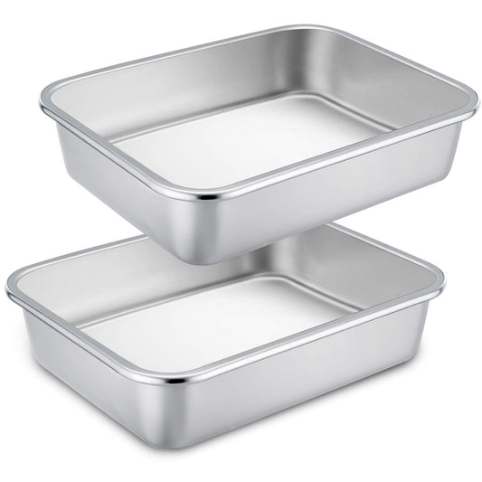 TeamFar Lasagna Pan, 2 PCS Brownie Pan Rectangular Cake Pan Deep Lasagna Pan Stainless Steel for Baking Roasting, 12.75’’×10’’×3.2’’, Deep Dish & Heavy Duty, Sturdy & Dishwasher Safe