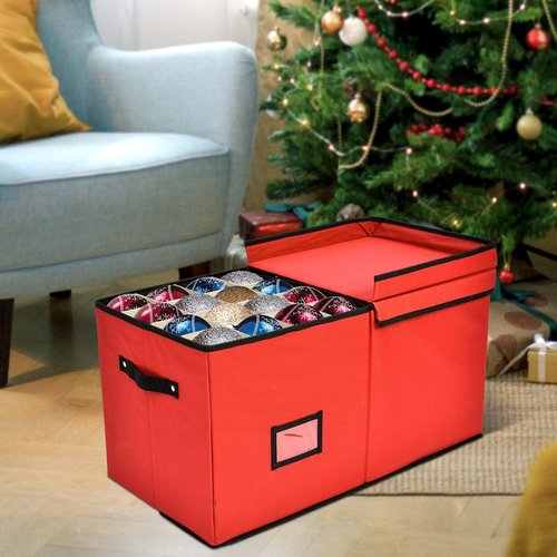 Holiday Cheer Premium Christmas Ornament Storage - 8 Tray Container with Dividers for 128 Ornaments