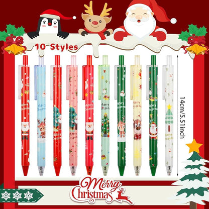 Christmas Gel Pens Set 30 Pcs - Retractable Ballpoint Pens with Santa, Snowman & Gifts