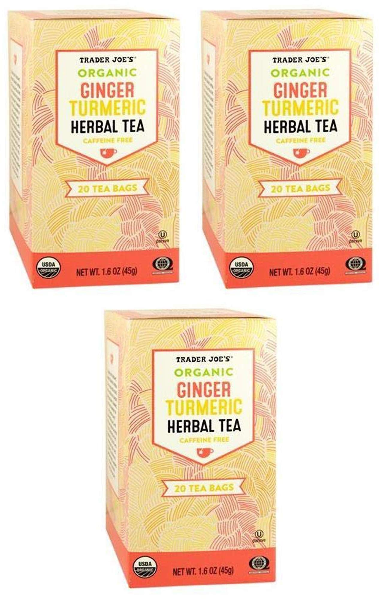 Trader Joes Organic Ginger Turmeric Herbal Tea 20 Tea Bags (One Pack)-set of 3