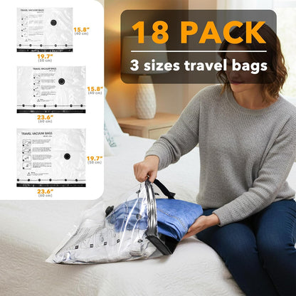 SpaceAid Vacuum Seal Bags - 18 Pack Travel Compression Bags with Electric Pump for Clothing & Luggage