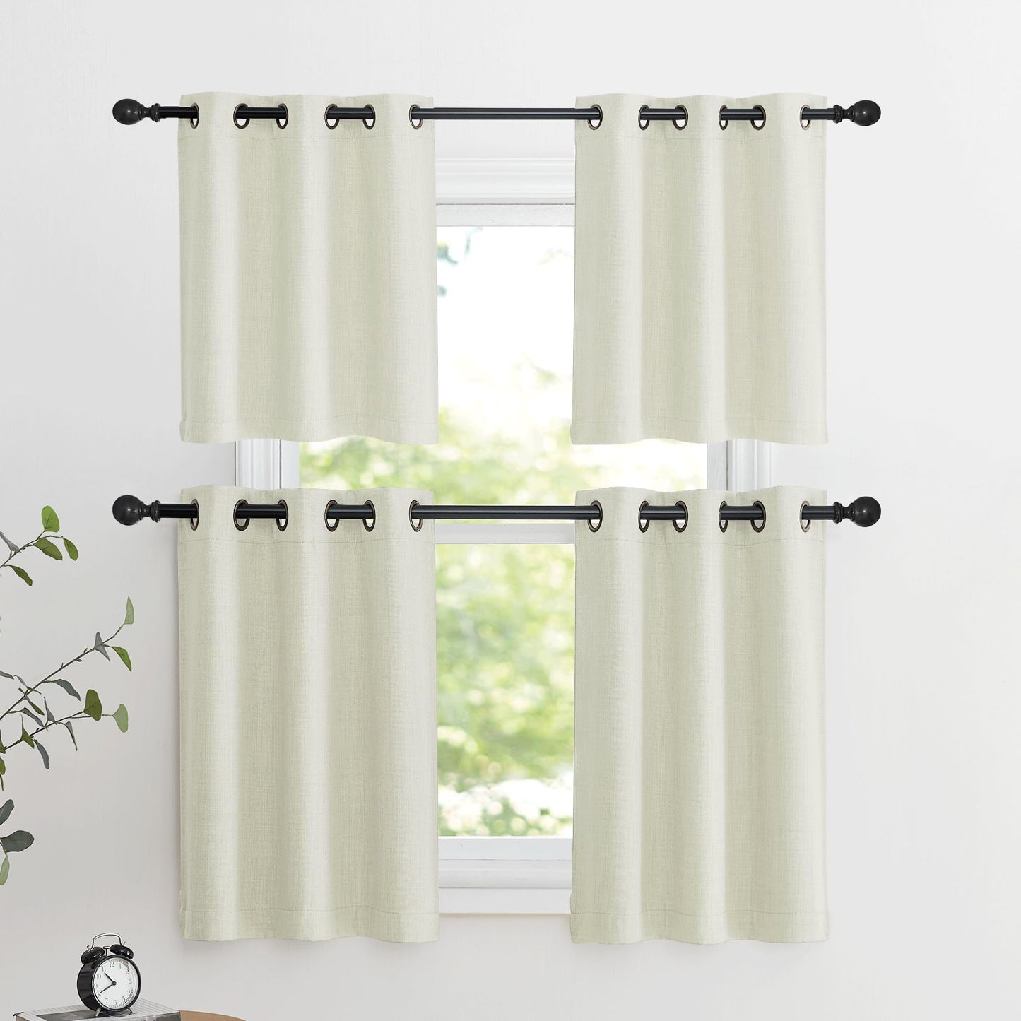 NICETOWN 30 Inch Length Curtain Valances, 2 Panels Blackout Thermal Insulating Small Half Curtain Tiers for Kitchen with Top Grommet, Window Covering for Bathroom (Natural, 34 x 30 Inch Length)