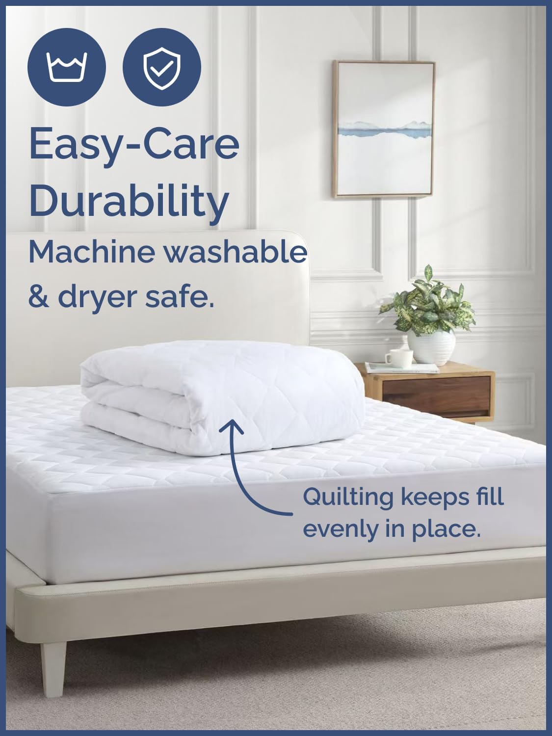 Quilted Fitted Mattress Pad Protector by [Brand Name] - Soft, Breathable Cover for Queen Size Mattresses | Fits 8-16 Inch Deep Pockets - Machine Washable, Easy-Fit Design - White
