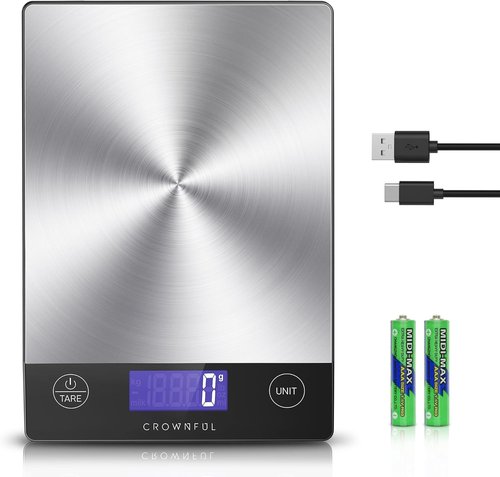 CROWNFUL Digital Kitchen Scale - 33lb Rechargeable 304 Stainless Steel | LCD Display for Accurate Measurements