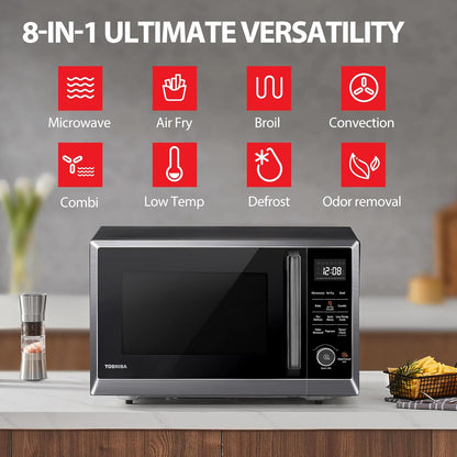 TOSHIBA Air Fryer Combo - 8-in-1 Countertop Microwave Oven with Convection & Broil | 1.0 Cu.ft, Black Stainless Steel
