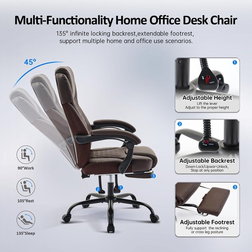 amseatec Office Chair, Big and Tall Office Chair with Foot Rest Ergonomic Desk Chairs Reclining High Back Leather Chairs with Lumbar Support(Brown)