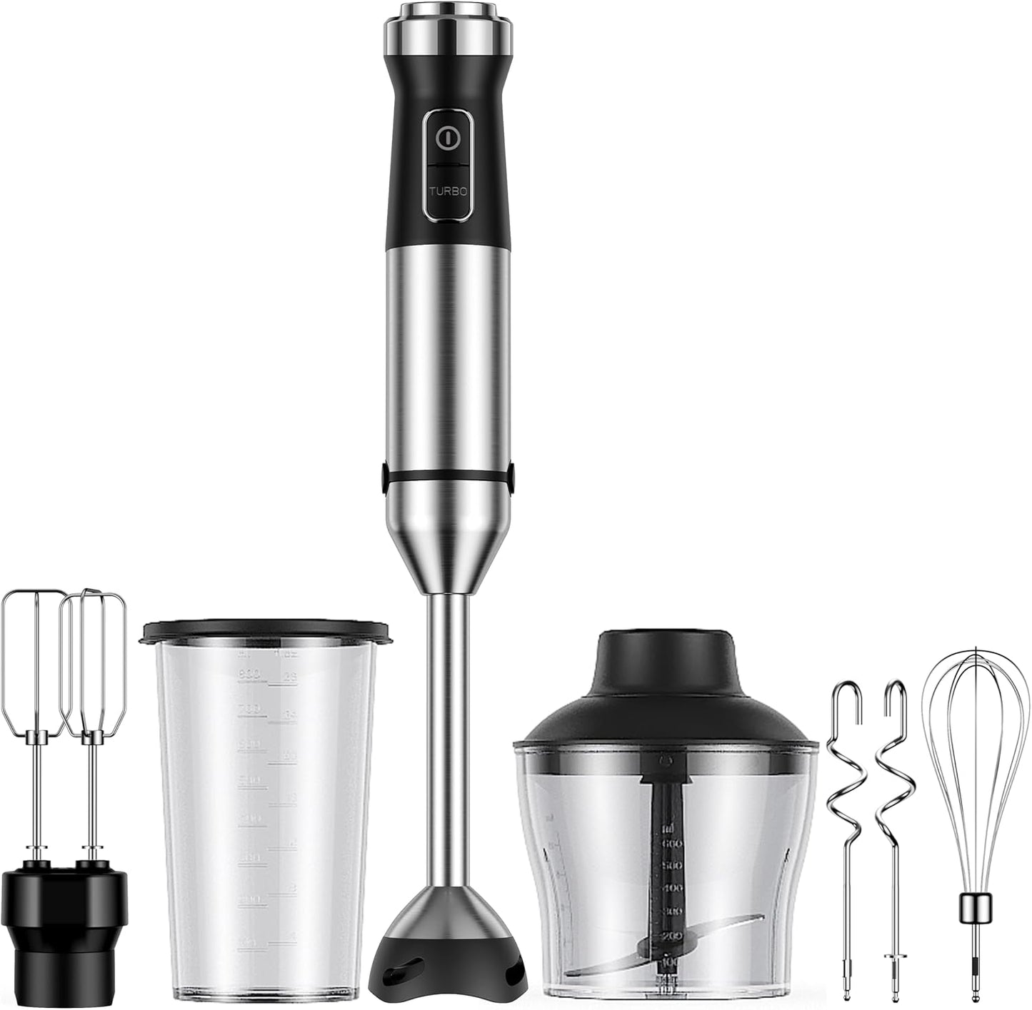 Skiennix 6-in-1 Immersion Blender - 1000W Hand Mixer with 20 Speeds, Whisk, Chopper & More | Heavy Duty, Black