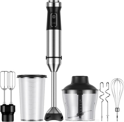 Skiennix 6-in-1 Immersion Blender - 1000W Hand Mixer with 20 Speeds, Whisk, Chopper & More | Heavy Duty, Black