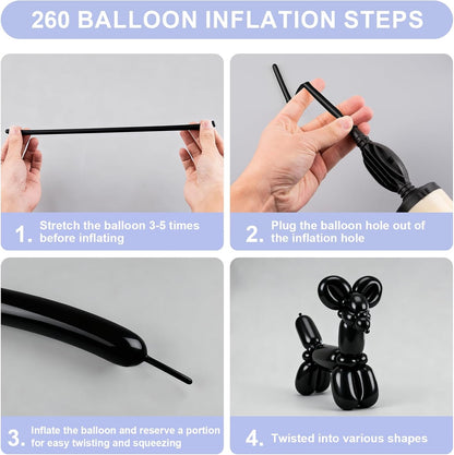 Skiennix 100 PCS Black Balloons - Premium Long Skinny Latex for Twisting & Party Decorations