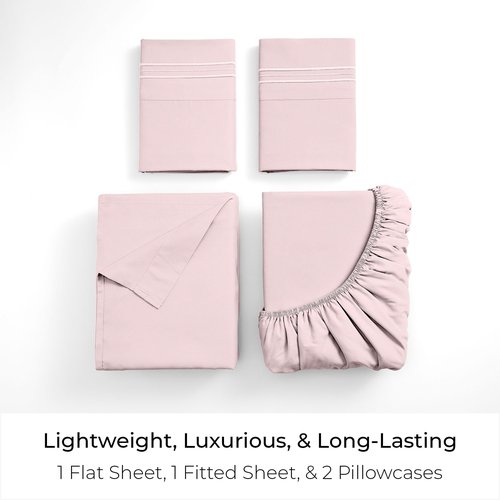 Mellanni California King Sheets Set - 4 PC Iconic Collection Bedding - Hotel Luxury, Extra Soft, Cooling Bed Sheets - Wrinkle, Fade, Stain Resistant (Cal King, Blush Pink)