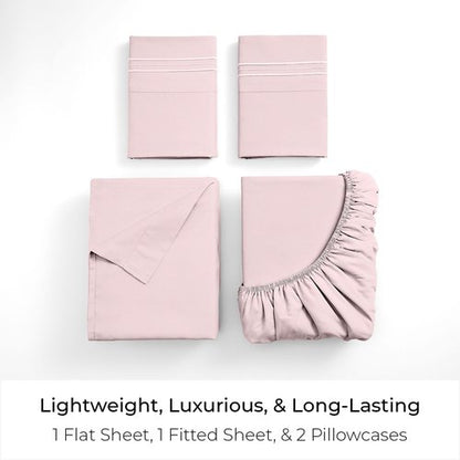 Mellanni California King Sheets Set - 4 PC Iconic Collection Bedding - Hotel Luxury, Extra Soft, Cooling Bed Sheets - Wrinkle, Fade, Stain Resistant (Cal King, Blush Pink)