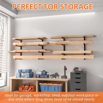4 Pack Lumber Storage Rack - Heavy Duty Wall Mount Adjustable Rack Holds Up to 1040 Lbs | Ideal for Garage, Workshop, Basement