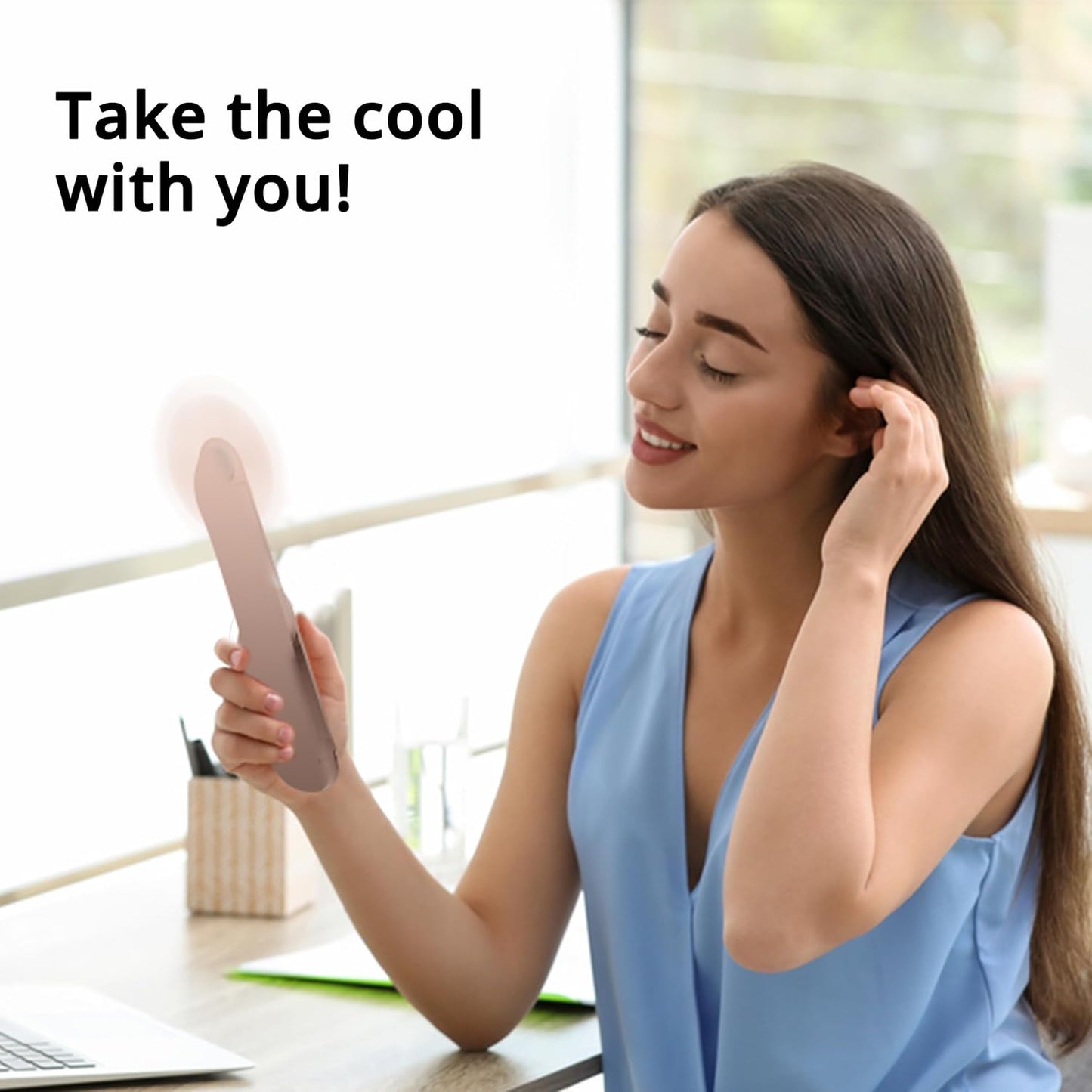 Skiennix 4-in-1 Portable Handheld Fan - USB Rechargeable Cooling Fan with Power Bank & Mirror | Pink