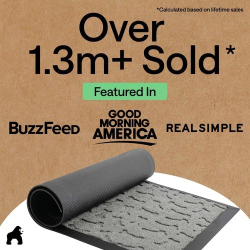 GORILLA GRIP Waterproof All-Season WeatherMAX Doormat - 47x35 Natural Rubber | Stain & Fade Resistant, Easy Clean Light Gray