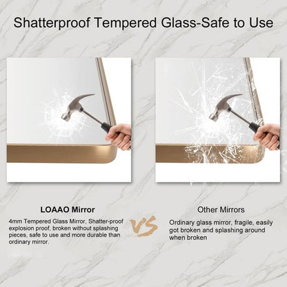 LOAAO Gold Bathroom Mirror - 72”x36” Rounded Rectangle Design | Wall-Mounted, Anti-Rust Tempered Glass