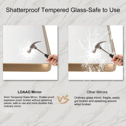LOAAO 30”X36” Gold Bathroom Mirror, Rounded Rectangle Gold Frame Mirror, Brushed Gold Bathroom Vanity Mirror Wall-Mounted, Anti-Rust, Tempered Glass, Hangs Horizontally or Vertically
