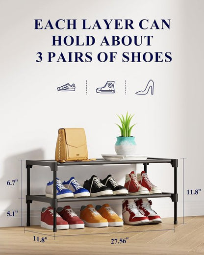 Kitsure Shoe Rack - Stackable Non-Woven Shoe Organizer for Closet & Entryway - 27.5" Wide, Black