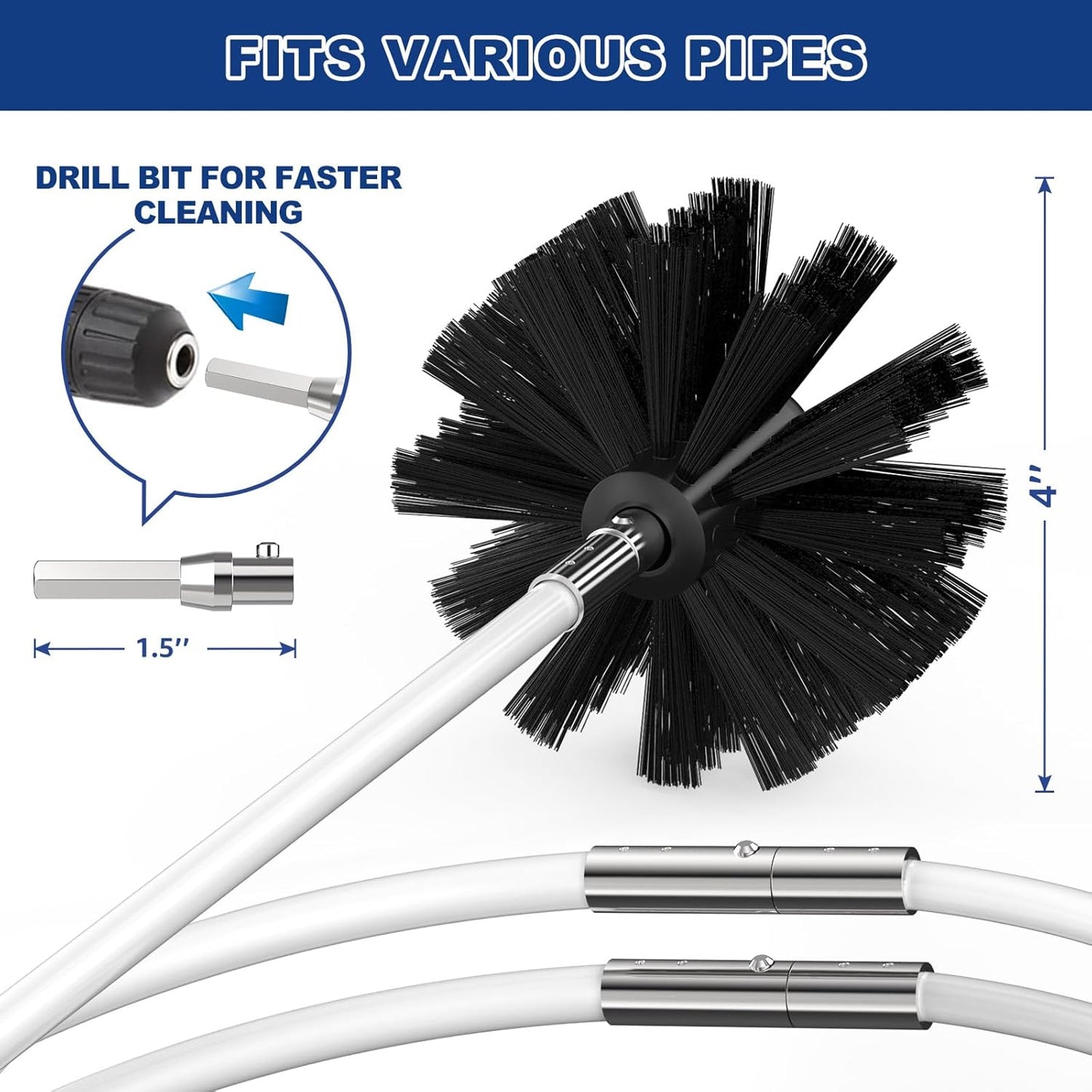 PetOde Dryer Vent Cleaner Kit - 32 Feet Flexible Brush with Quick Snap Drill Attachment for Effective Cleaning