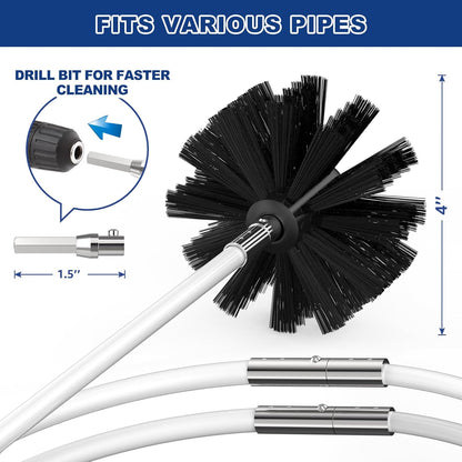 PetOde Dryer Vent Cleaner Kit - 32 Feet Flexible Brush with Quick Snap Drill Attachment for Effective Cleaning