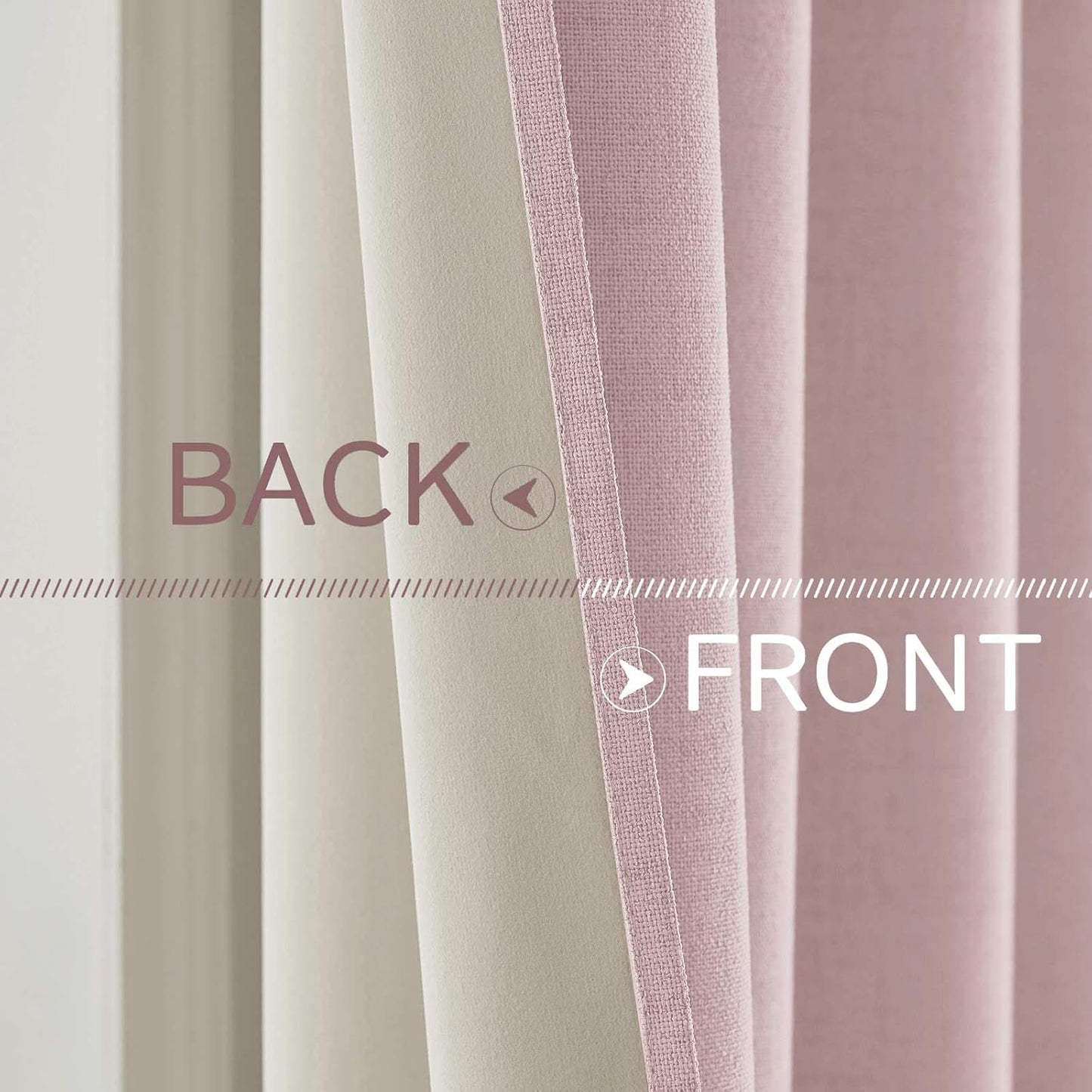 MIULEE 90-Inch Linen Texture Curtains - 100% Blackout Thermal Insulated Pink Drapes | Room Darkening 52x90 Inch (2 Panels)