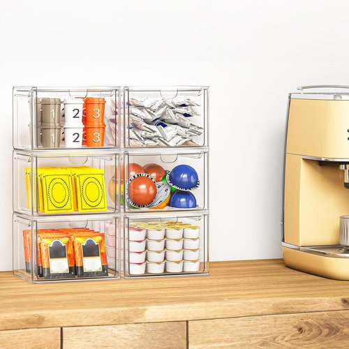 Caktraie 6-Pack Small Stackable Storage Drawers - Acrylic Bathroom Makeup Organizer | Versatile Plastic Bins for Home Organization