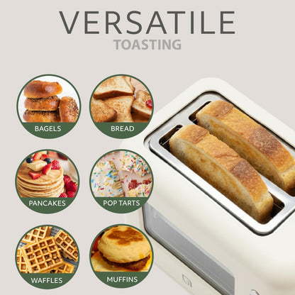 WILLOW Eco Series 2-Slice Retro Toaster - Clear-View Window, 6 Shade Settings, Extra Wide Slots