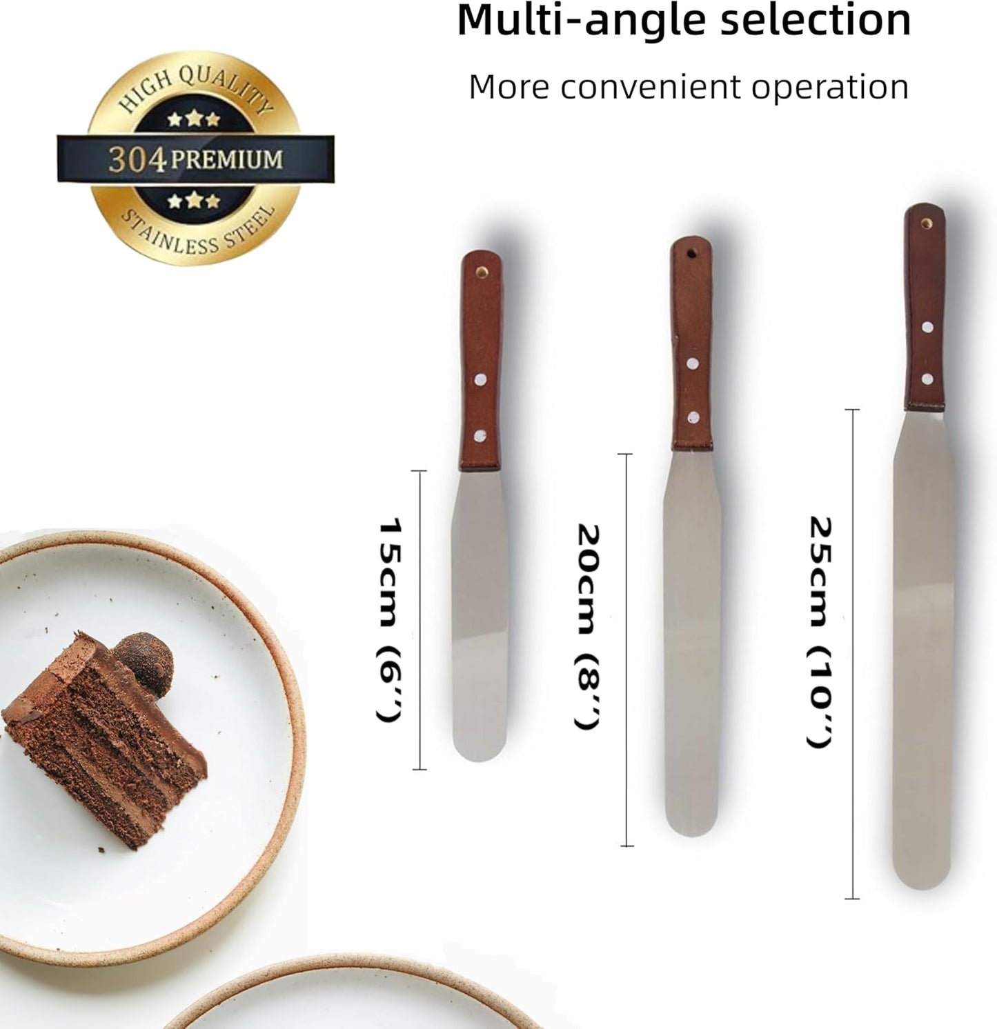 Skiennix Straight Icing Spatula Set - Stainless Steel Cake Decorating Tools | 6-Piece with Wooden Handles