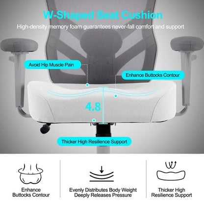 YFO Ergonomic Office Chair, Mesh Computer Desk Chair with Adjustable Back Lumbar Support and Armrests, Comfy Executive Rolling Swivel Task Chair for Home Office, Grey