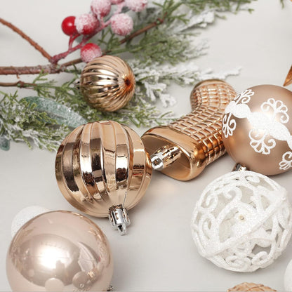 Roseleaf 132-Pc Traditional Christmas Tree Ornament Set - Shatterproof White & Blue Hanging Decor