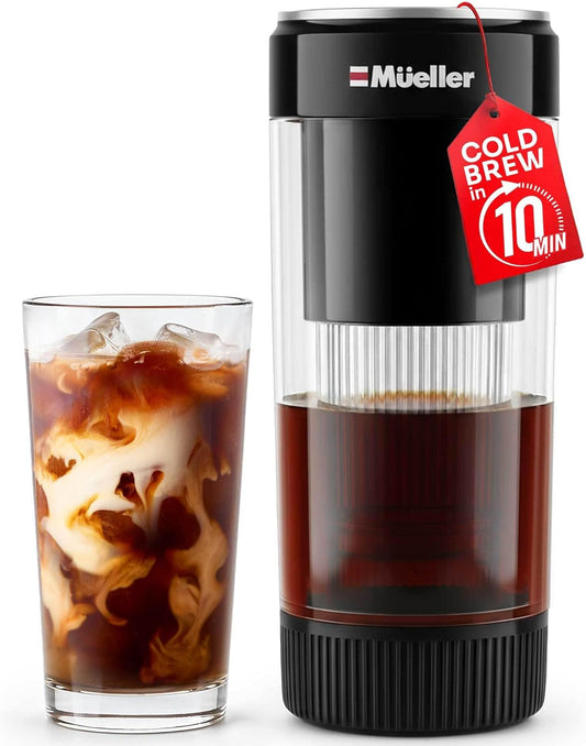 Mueller RapidBrew Cold Brew Coffee Maker - Fast 10-Minute Brewing | Portable & Rechargeable - 20 Servings, Black