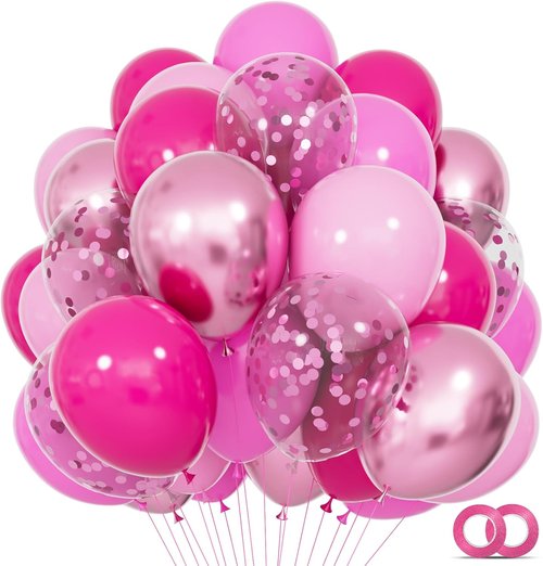 68Pcs Pink Balloons Kit - 12 Inch Metallic & Confetti Balloons | Perfect for Birthday, Wedding & Baby Shower Decor