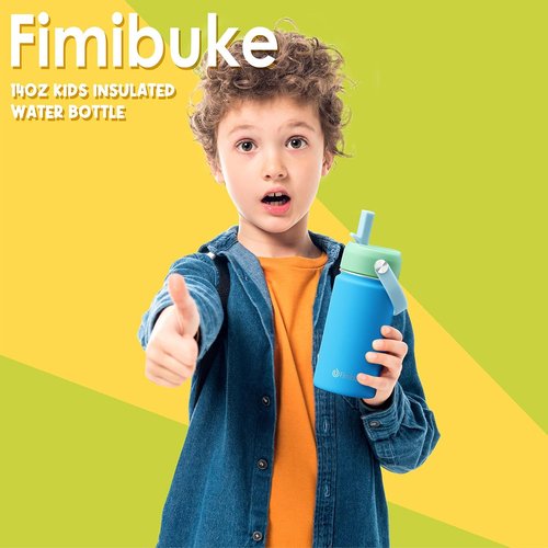 Fimibuke Kids Insulated Water Bottle - 14oz BPA-Free Double Wall Stainless Steel Tumbler | Leak-Proof Design (2 Pack, Ocean Life)