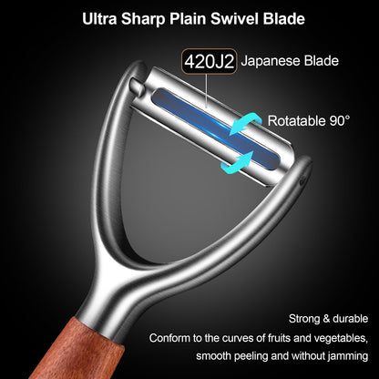 ZIGNTY Premium Vegetable Peeler Stainless Steel，Ultra Sharp Potato Peelers for Kitchen, Swivel Blade Veggie Fruit Peeler, Carrot Cucumber Peeler with Ergonomic Wood Handle Y Peeler（5 Years Warranty）