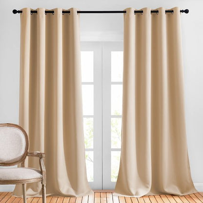 NICETOWN Blackout Curtains & Drapes for Living Room - Grommet Window Treatment Thermal Insulated Solid Sound Reducing Drapes for Bedroom (Biscotti Beige, Set of 2, W52 x L90)