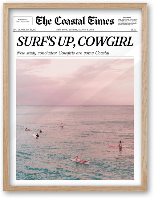 iHery Coastal Cowgirl Wall Art | Trendy Beige Oak Framed Prints | Large 16x20in Canvas Decor