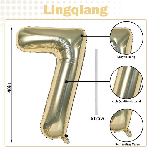 Champagne Gold Number 7 Balloon - Self-Inflating Foil | Light Gold Helium Balloon for 7th Birthday & Graduation Celebrations