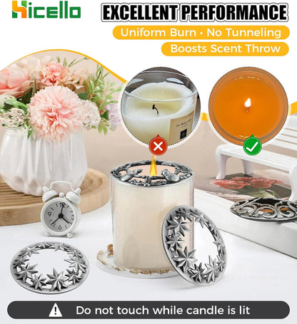 Skiennix Holiday Candle Toppers - Set of 3 Silver Metal Lids with Star, Heart & Snowman Designs | Fits 80mm Jars