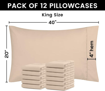 Utopia Bedding King Pillow Cases - 12 Pack | Soft Brushed Microfiber - Fade Resistant, 20 x 40 Inches (Beige)