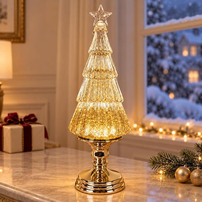 Christmas Tree Snow Globe Lantern with 6H Timer - USB & Battery Operated (Gold Tree)
