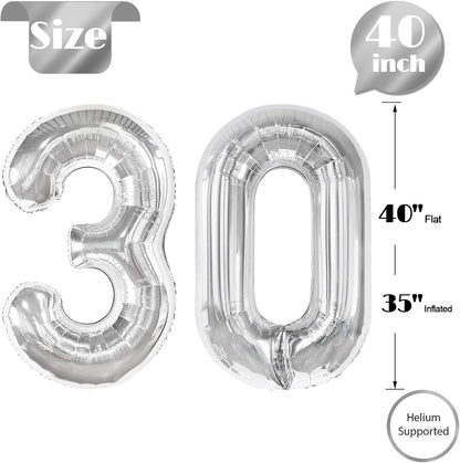 Silver Number 30 Balloon - 40 Inch 30th Birthday Decoration for Kids & Adults | Perfect Party Supplies
