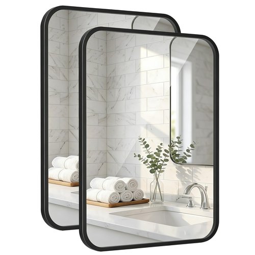Pocetry 2-Pack 24x36 Inch Matte Black Bathroom Vanity Mirrors | Flush Mount Deep Set Metal Wall Mirror for Over Sink | HD Shatterproof Glass, Rustproof