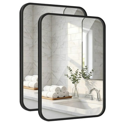 Pocetry 2-Pack 24x36 Inch Matte Black Bathroom Vanity Mirrors | Flush Mount Deep Set Metal Wall Mirror for Over Sink | HD Shatterproof Glass, Rustproof