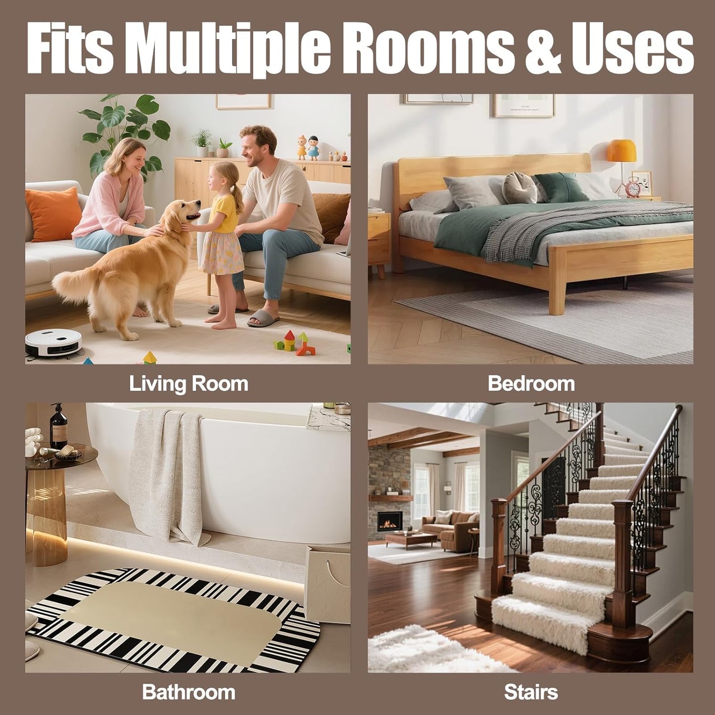 Premium Rug Grippers - 12PCS Anti-Slip Carpet Pads, 3.9 Inch, Prevent Curling & Sliding on Hardwood, Tile & Marble Floors