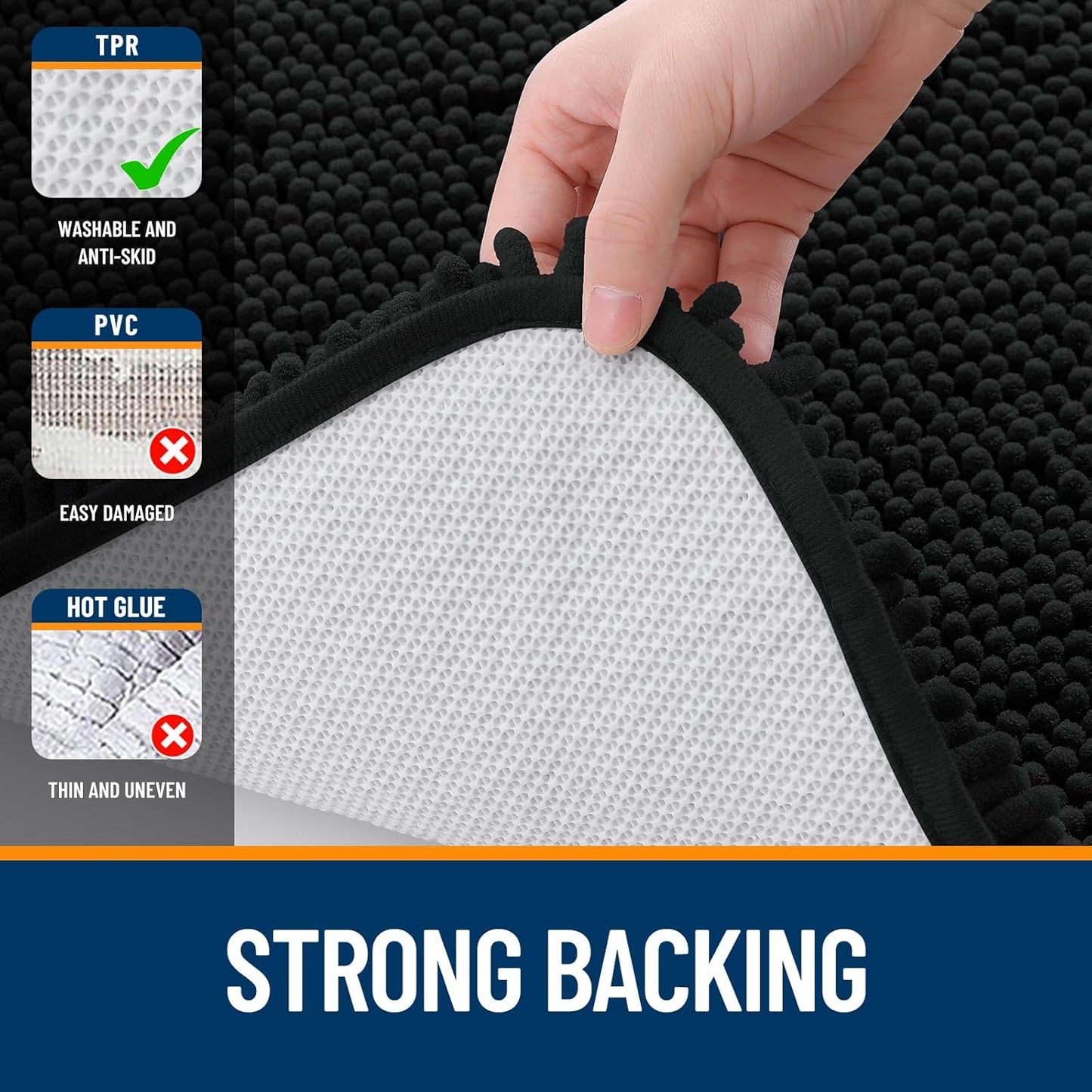 OLANLY Large Bathroom Rugs - Extra Soft Chenille Bath Mats | Quick-Dry, Machine Washable, Black 44x32