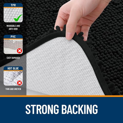 OLANLY Bathroom Rugs 35x24, Extra Soft Absorbent Chenille Bath Rugs, Rubber Backing Quick Dry, Machine Washable Bath Mats for Bathroom Floor, Tub and Shower, Home Decor Accessories, Black